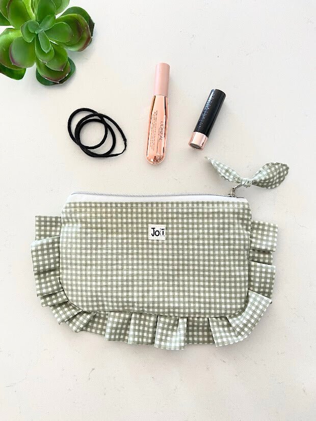 Trousse à maquillage et produit hygiénique, trousse de voyage, carotter vert et blanche avec frange