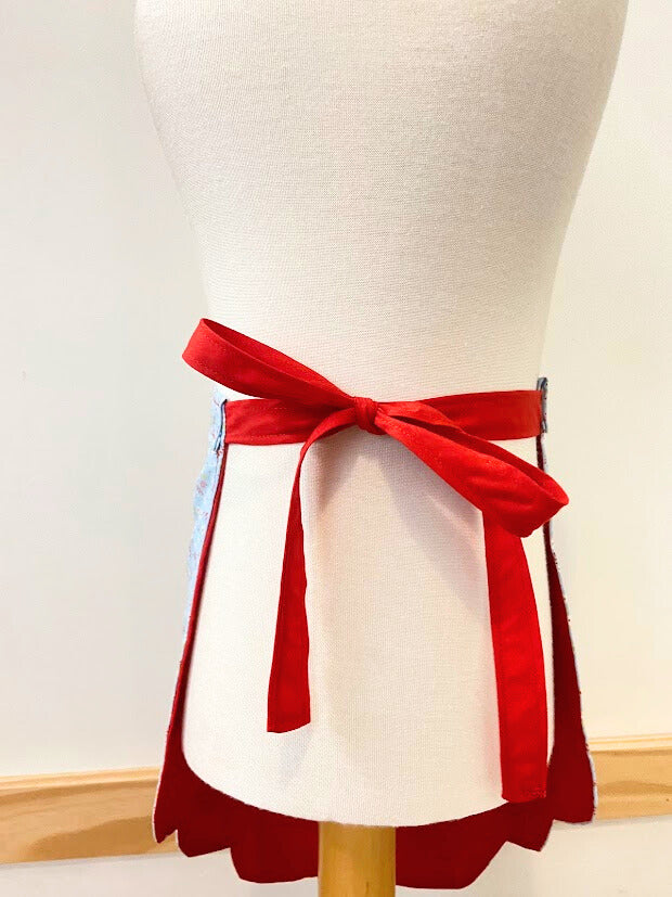 Tablier de cuisine réversible pour enfant, réversible bleu fleuri et rouge, 2 design