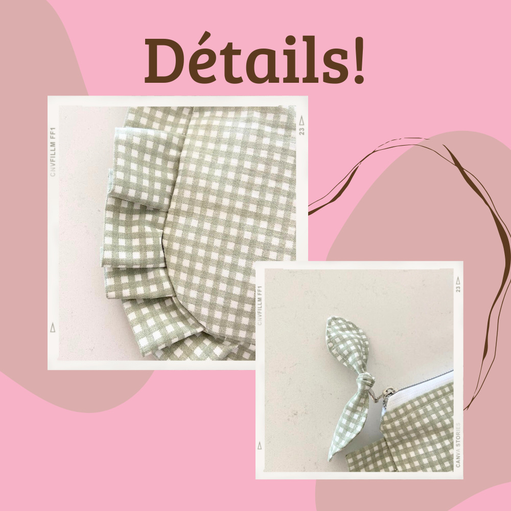 Trousse à maquillage et produit hygiénique, trousse de voyage, carotter vert et blanche avec frange