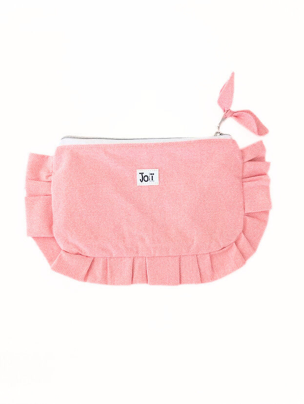 Pochette à maquillage rose à froufrou \ 3 designs rose