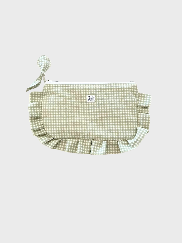 Trousse à maquillage et produit hygiénique, trousse de voyage, carotter vert et blanche avec frange
