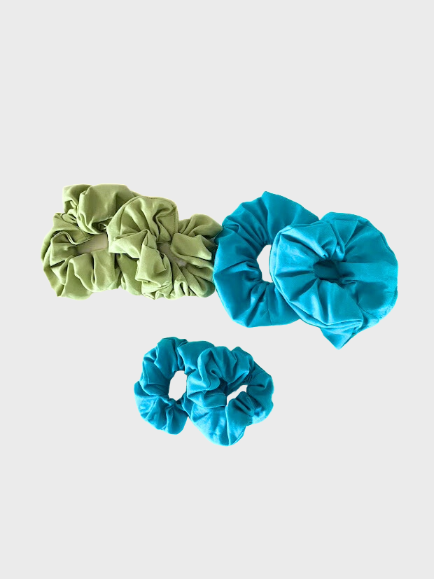 Scrunchie vert feuille et bleu turquoise vif