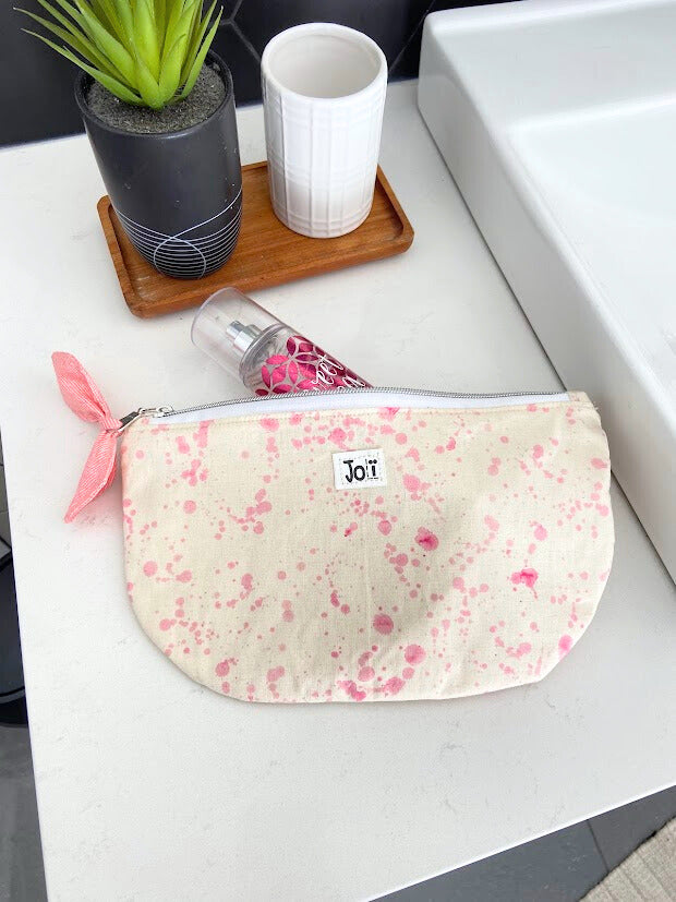 Pochette trousse de maquillage \ Étui à crayon, design beige tâche de peinture rose