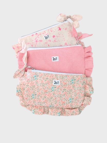 Pochette à maquillage rose à froufrou \ 3 designs rose