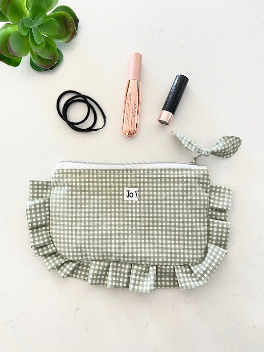Trousse à maquillage et produit hygiénique, trousse de voyage, carotter vert et blanche avec frange