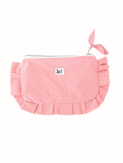 Pochette à maquillage rose à froufrou \ 3 designs rose
