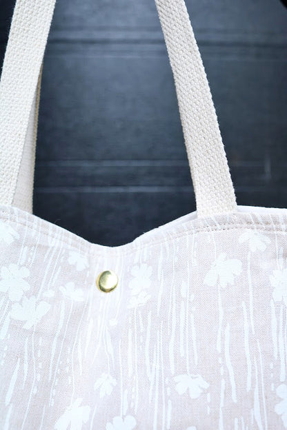 Sac cabas beige au design fleurie blanc, extra large