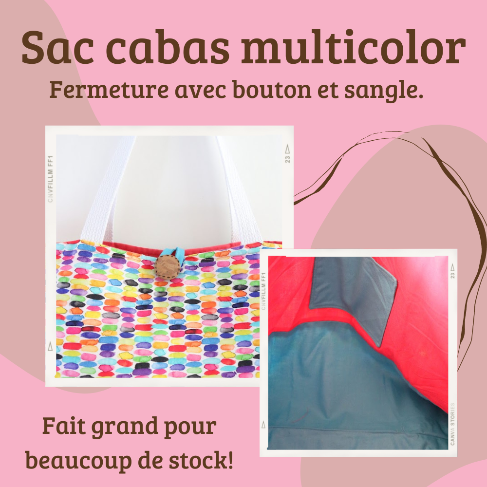 Sac cabas pour la plage, pour les courses ou autre, multicolore